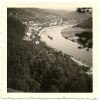 Panoramablick von der Mittelburg auf Neckarsteinach am Neckar, 08.08.1953